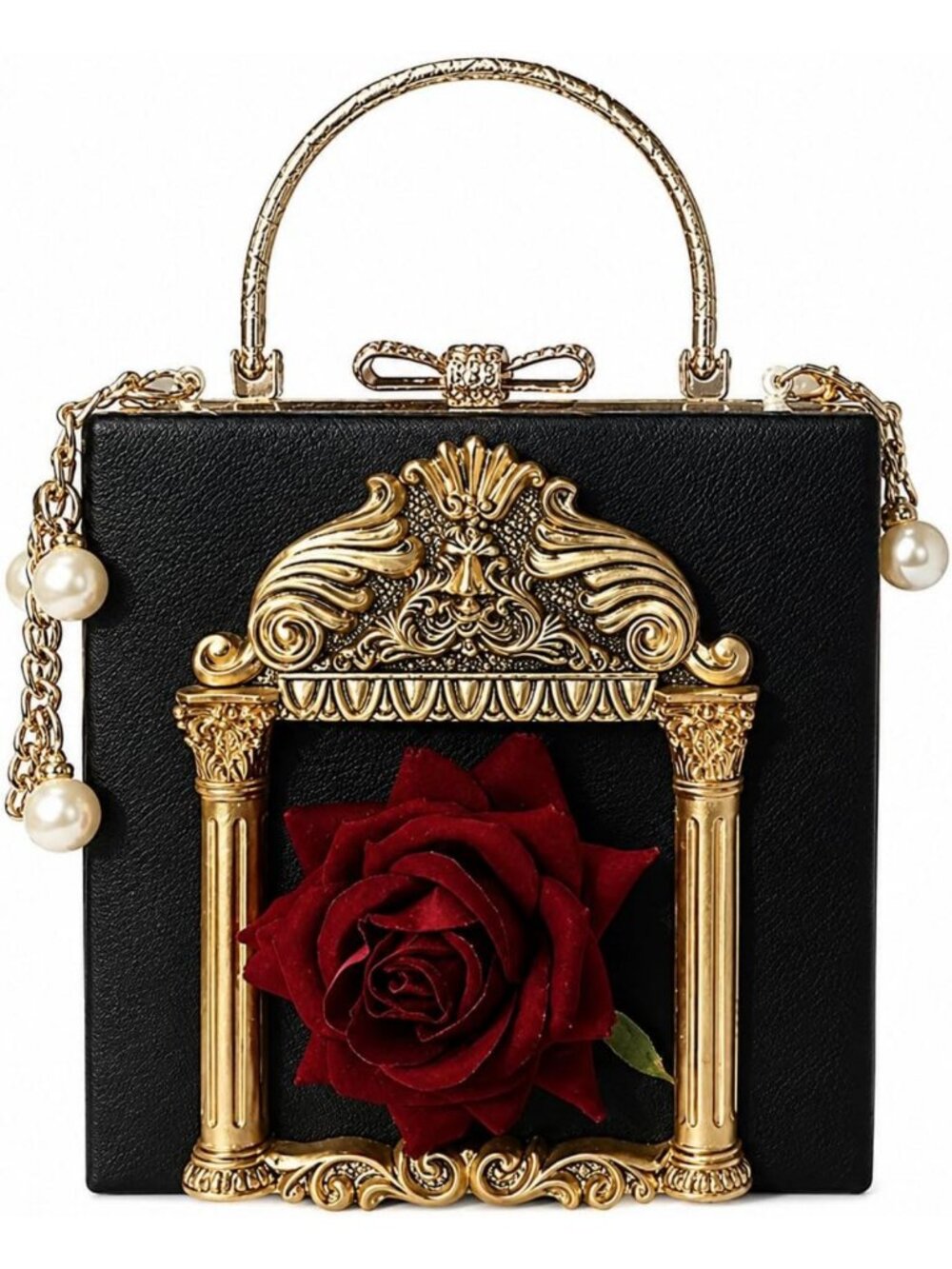 Chic Black & Gold Novelty Handbag - Funky Rose Coffin Clutch Purse for Women